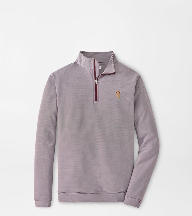 Peter Millar Mens Arizona State Perth Sugar Stripe Performance Quarter-Zip | Color: Maroon / White | Size: XXL Product Image