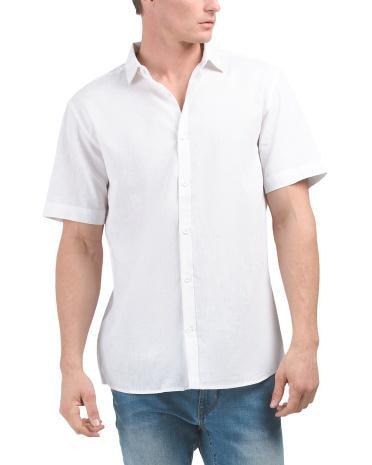 Washable Linen Blend Boxy Short Sleeve Button Down Shirt For Men Product Image