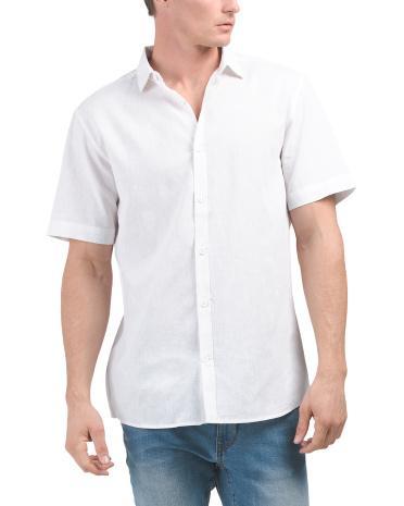 Washable Linen Blend Boxy Short Sleeve Button Down Shirt | Cotton/Cotton Product Image