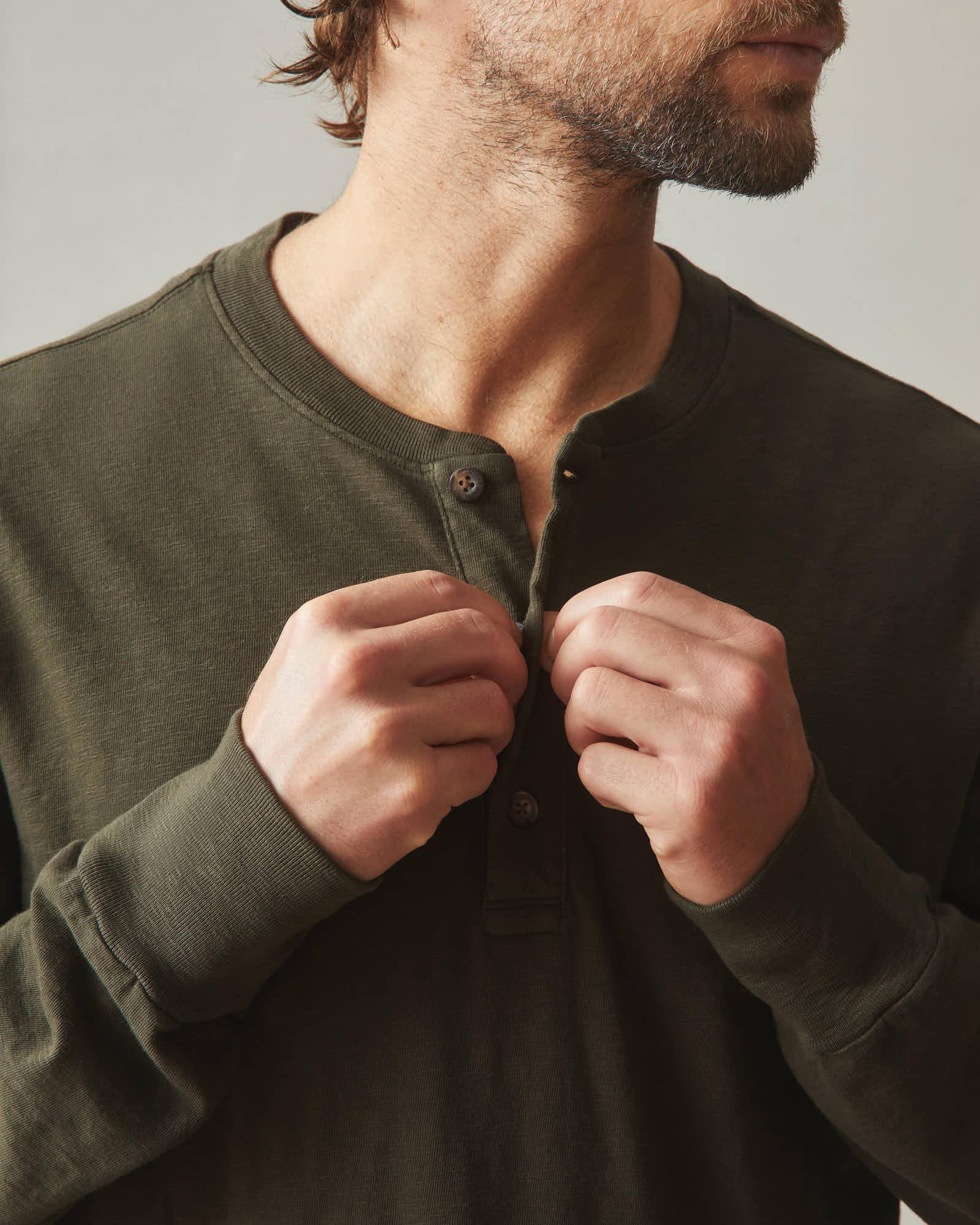 Premium Slub Henley Tee Long Sleeve - Deep Olive Male Product Image