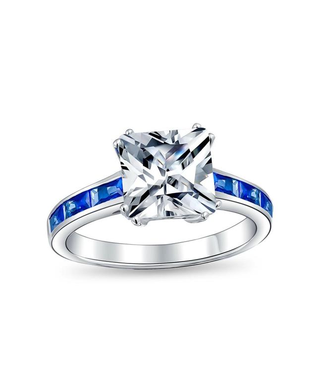 Bling Jewelry Classic 3CT Aaa Cz Square Princess Cut Engagement Ring For Women Cubic Zirconia Simulated Sapphire Channel Set Baguette Band Sterli Product Image