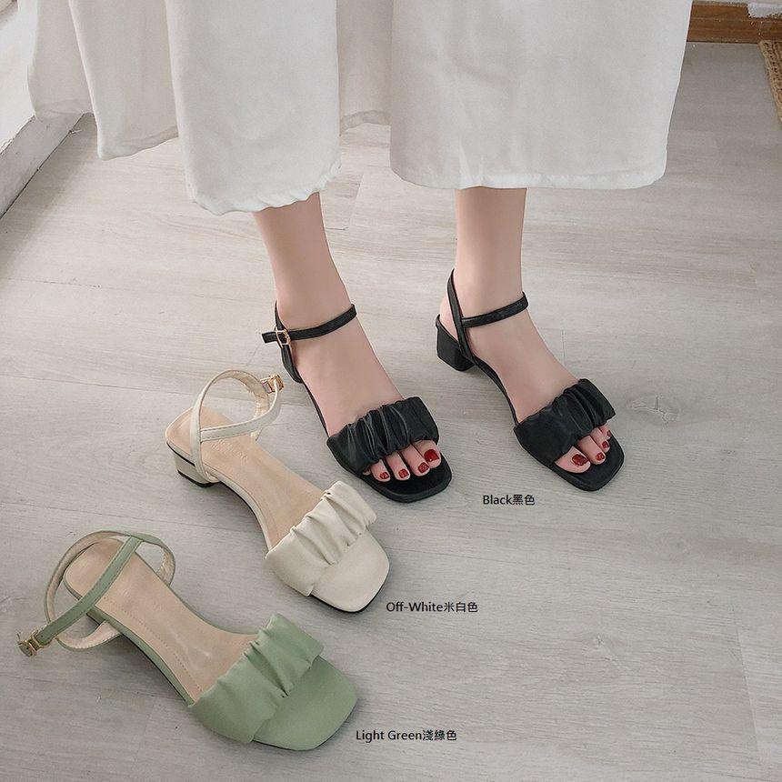 Shirred Ankle Strap Chunky Heel Sandals Product Image