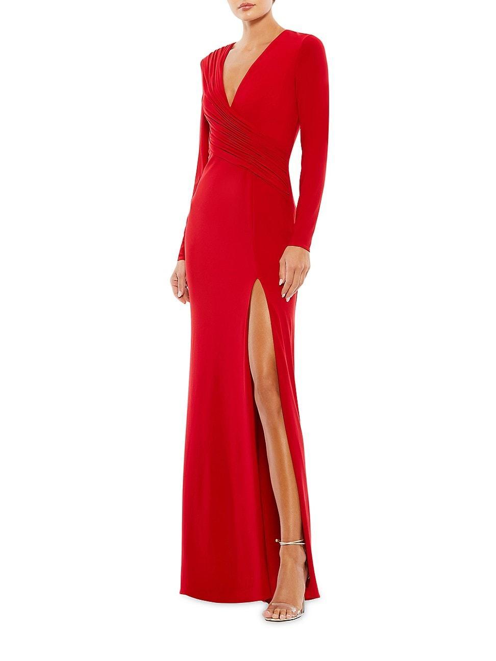 Mac Duggal Ruched Jersey Long Sleeve Column Gown Product Image