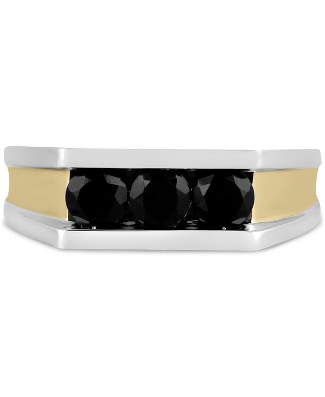 Mens Black Diamond Three Stone Concave Ring (1-1/2 ct. t.w.) in Sterling Silver & 14k Gold-Plate Product Image