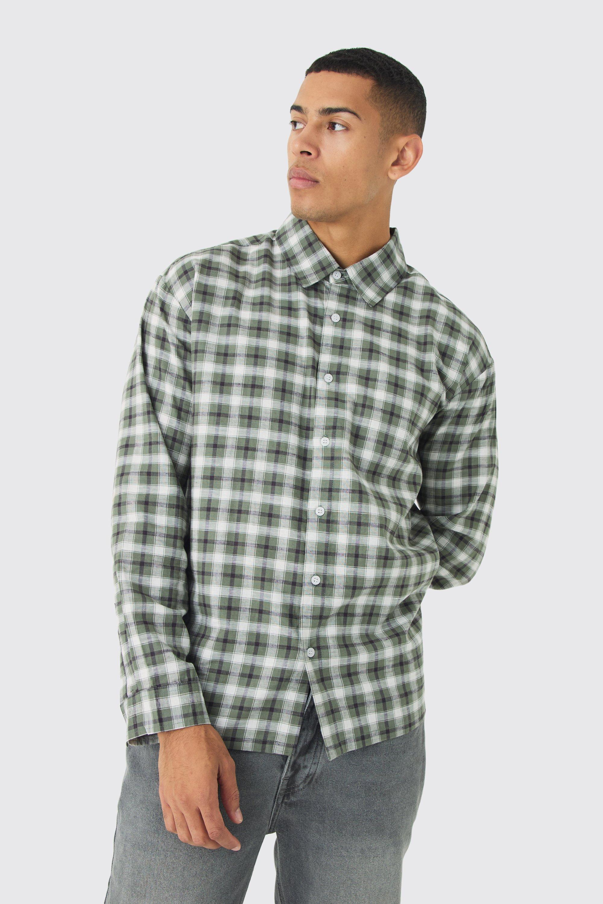 Long Sleeve Checked Oversized Shirt | boohooMAN USA Product Image