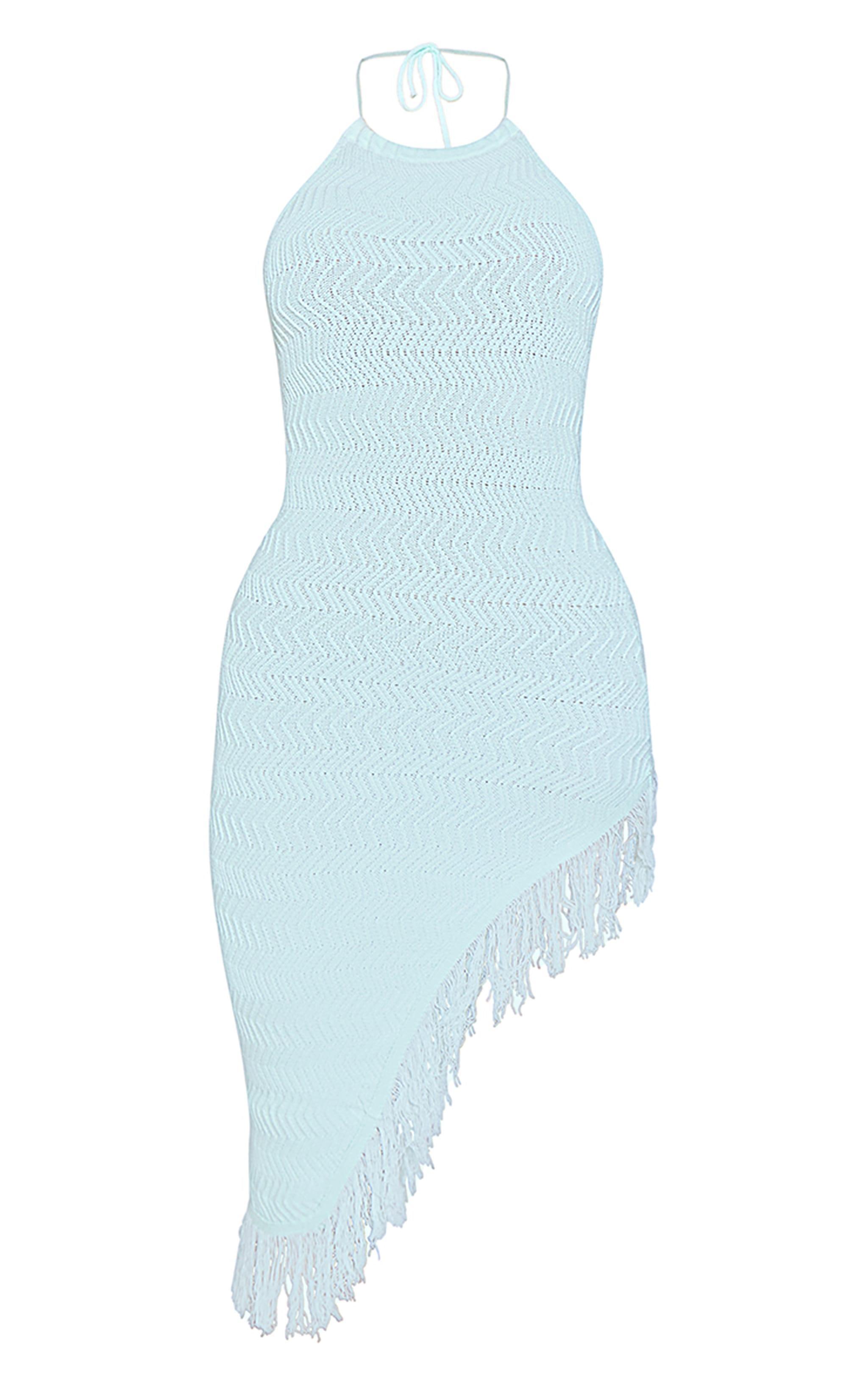 Mint Knitted Fringe Detail Midi Dress Product Image