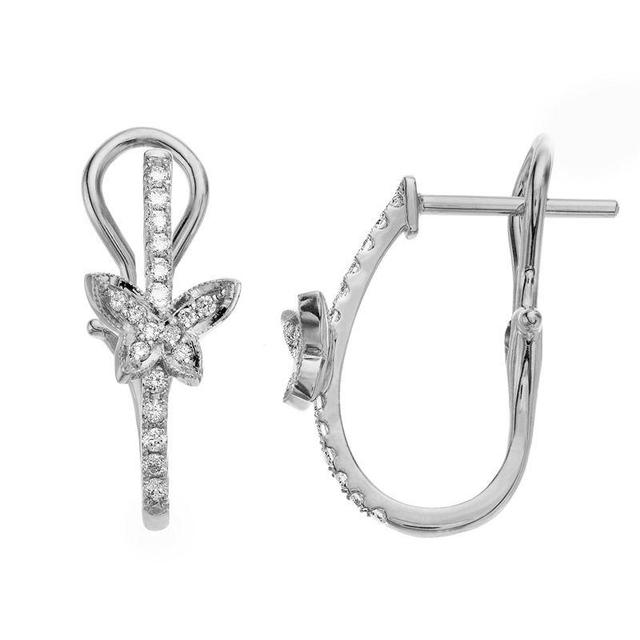 Ava Blue 14k White Gold 1/3 Carat T.W. Diamond Butterfly Semi Hoop Earrings, Womens Product Image