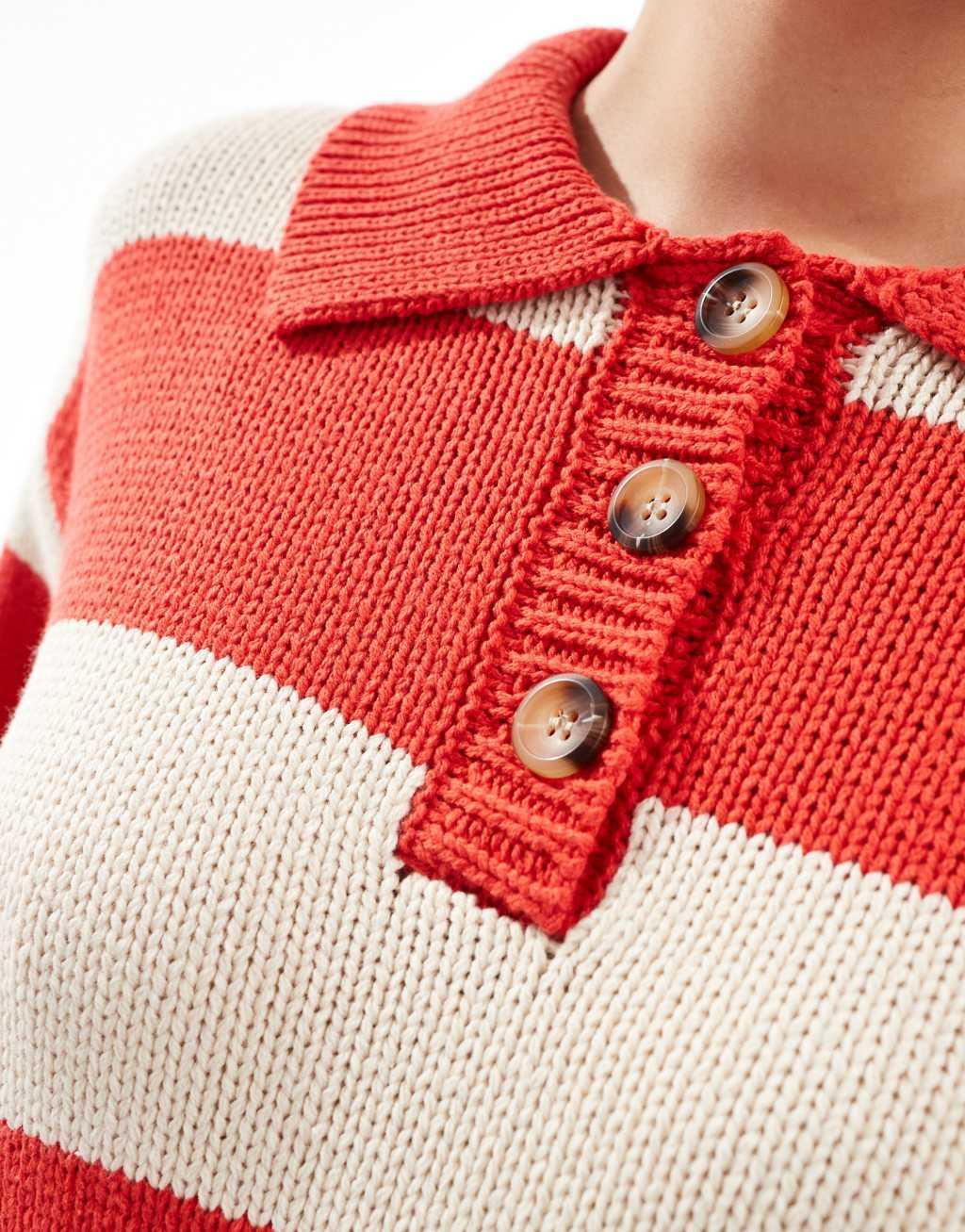 Emory Park button up striped oversized sweater in red and cream  Product Image