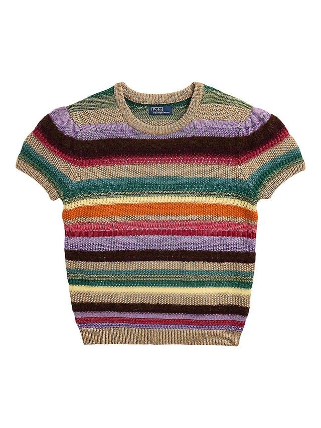 Womens Striped Short-Sleeve Sweater Product Image