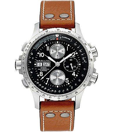 Hamilton Mens Khaki Aviation X-Wind Auto Chrono Brown Leather Strap Watch Product Image