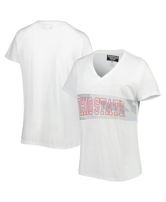 Womens White Ohio State Buckeyes Plus Size Pieced Body V-Neck T-shirt - White Product Image