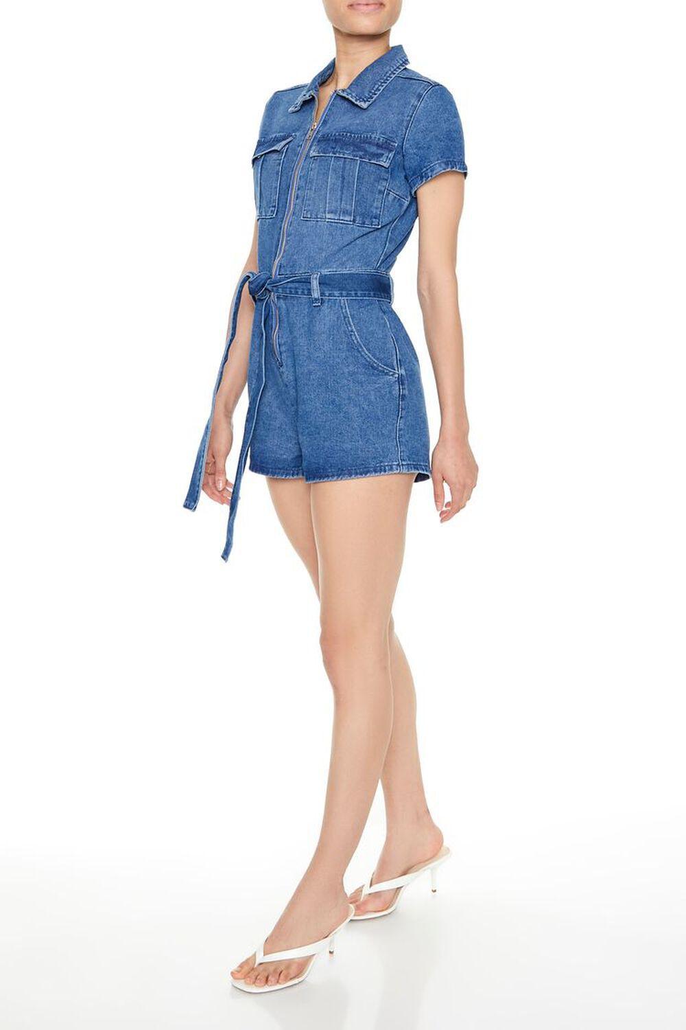 Zip-Up Tie-Waist Denim Romper | Forever 21 Product Image