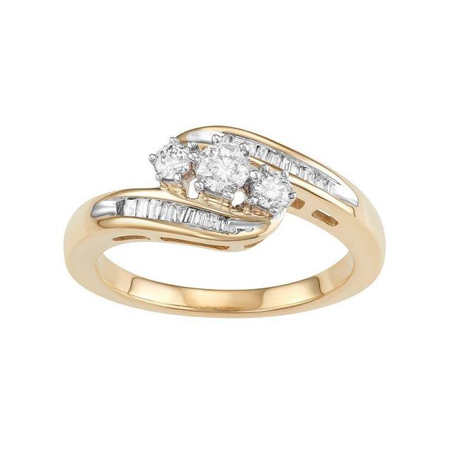 10k Gold 1/2 Carat T.W. Diamond 3-Stone Bypass Ring, Womens White Product Image