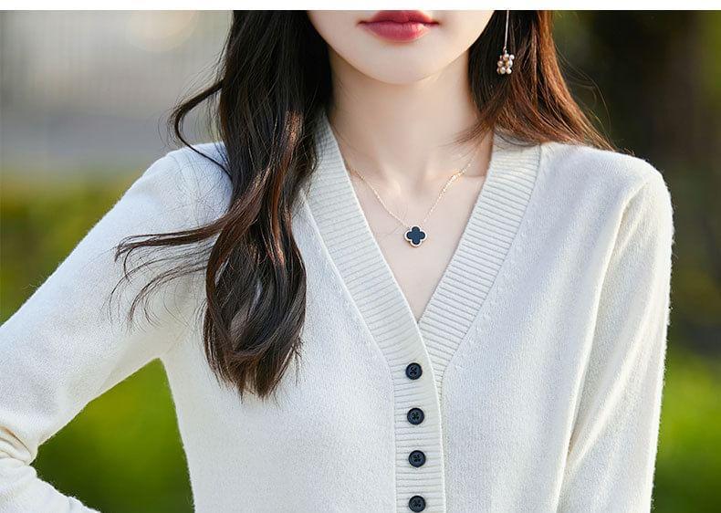 V-Neck Ribbed Cardigan Product Image