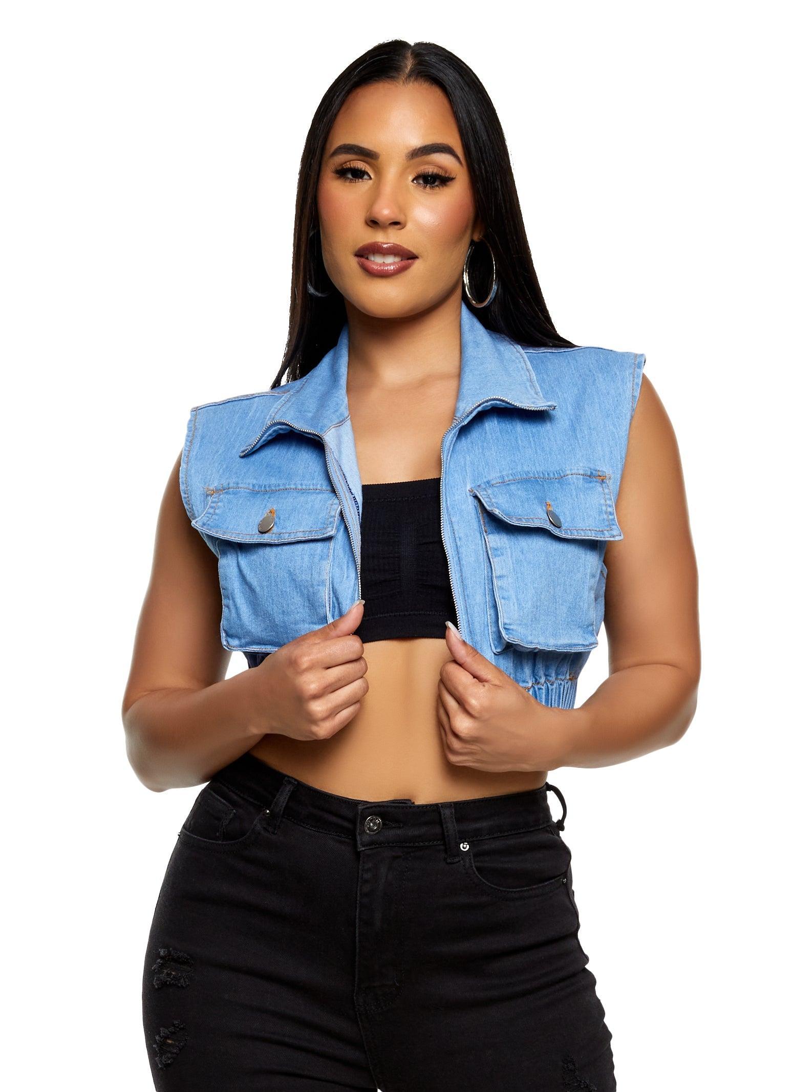 Womens Daisy Denim Cropped Vest Product Image