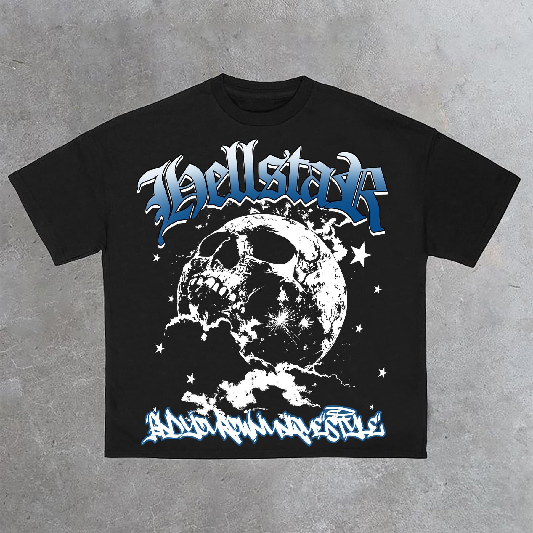 Street Hellstar Moon Skeleton Star Print Cotton T-Shirt Product Image