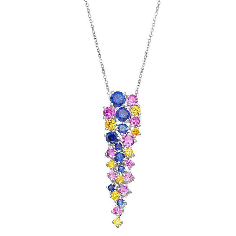 Sterling Silver Multi Lab-Created Sapphire Pendant Necklace, Womens Multicolor Product Image