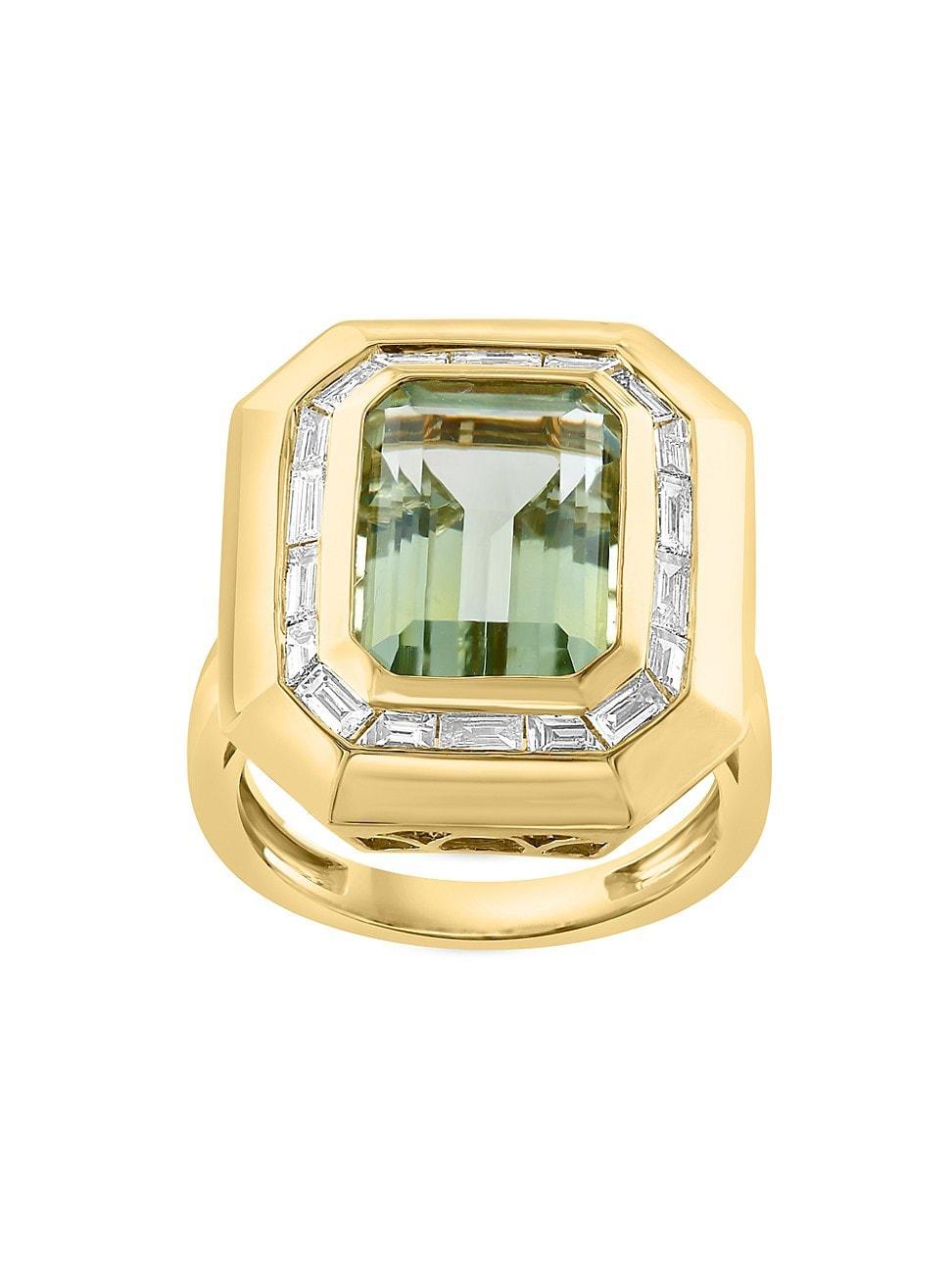 Womens 14K Yellow Gold, Green Amethyst & 0.65 TCW Diamond Cocktail Ring Product Image