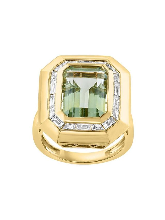 Effy Womens 14K Yellow Gold, Green Amethyst & Diamond Ring Product Image