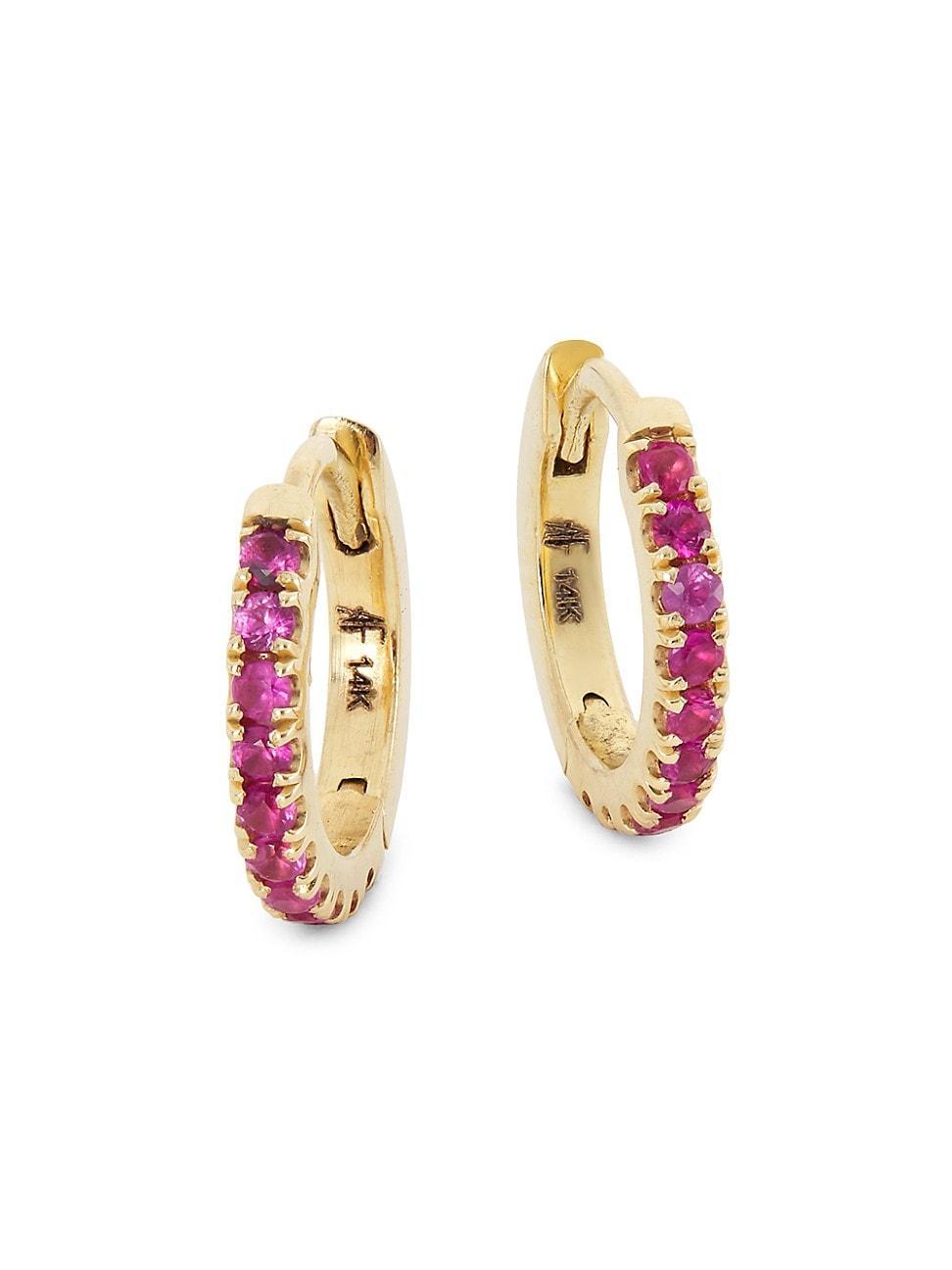 Womens Kat 14K Yellow Gold & Pink Sapphire Huggie Hoop Earrings Product Image