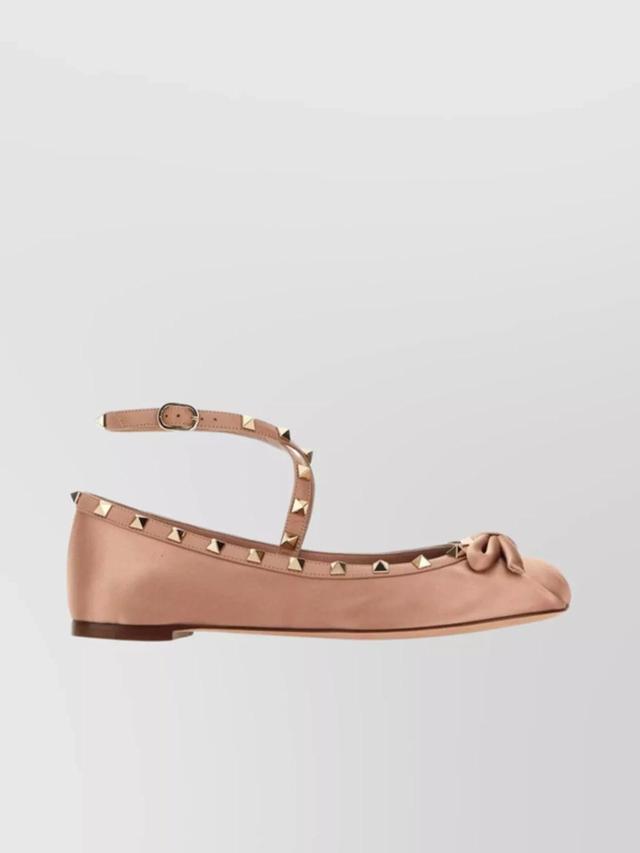 Rockstud Satin Ballerina Flats In Brown Product Image