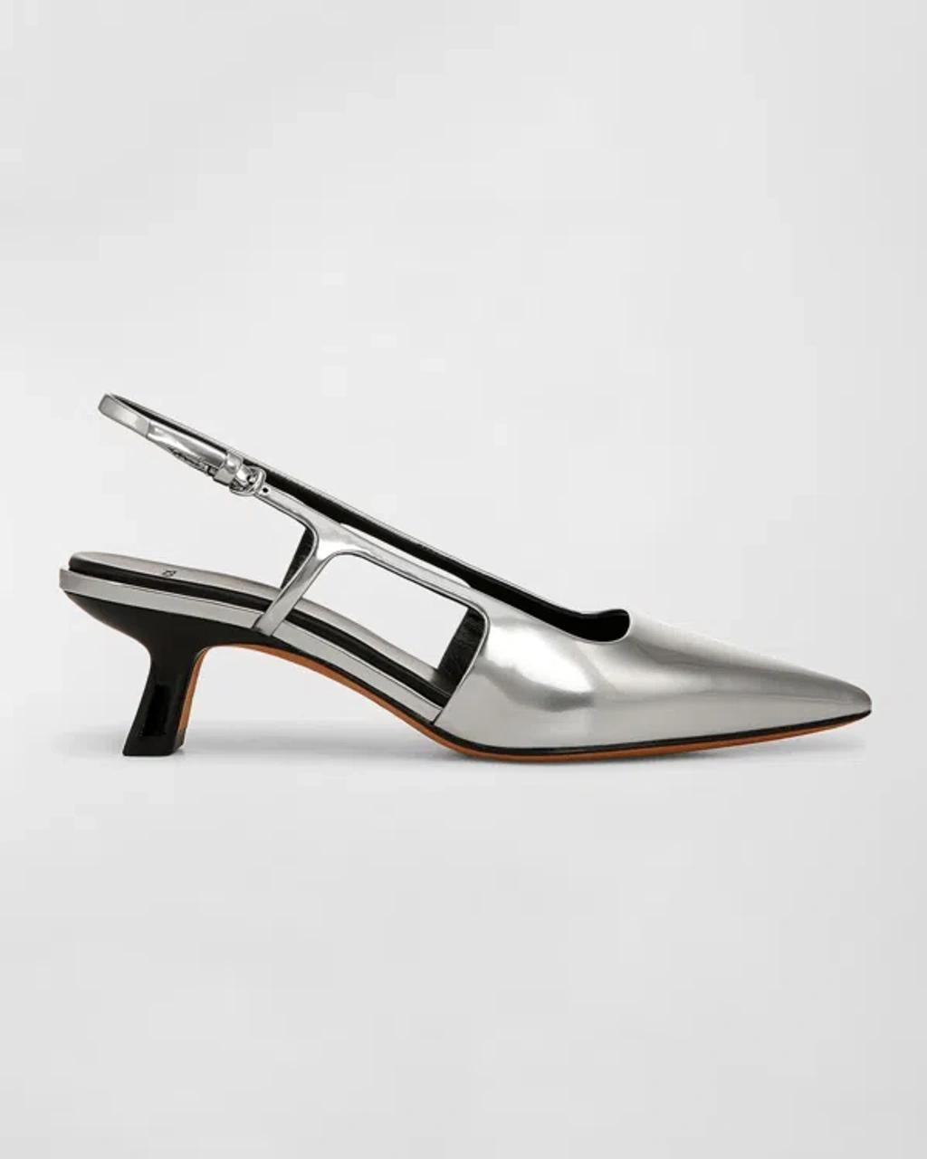 Bianca Metallic Kitten Slingback Pumps In Silver Product Image