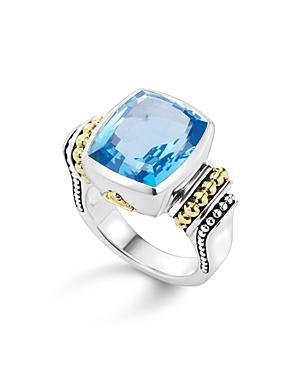 Lagos 18K Gold and Sterling Silver Caviar Color Medium Ring with Swiss Blue Topaz Product Image