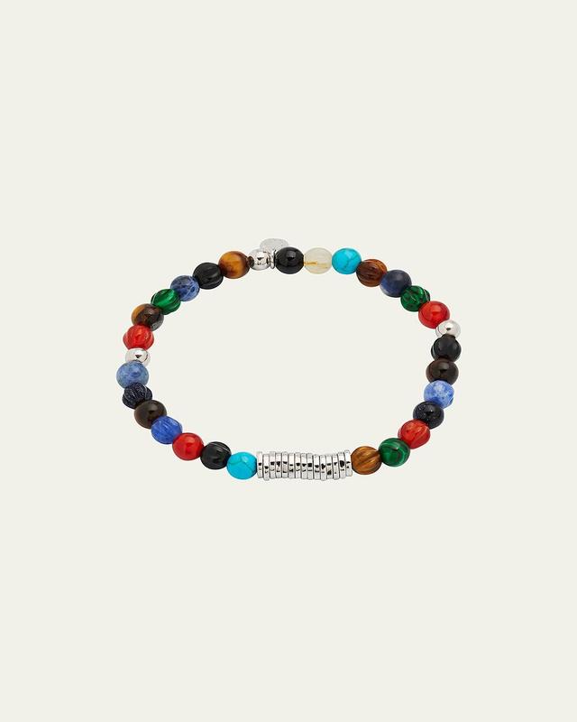 Tateossian Men's &ZeroWidthSpace;Sterling Silver Discs Multicolor Stones Bracelet - Size: LARGE - MULTI COLOR Product Image