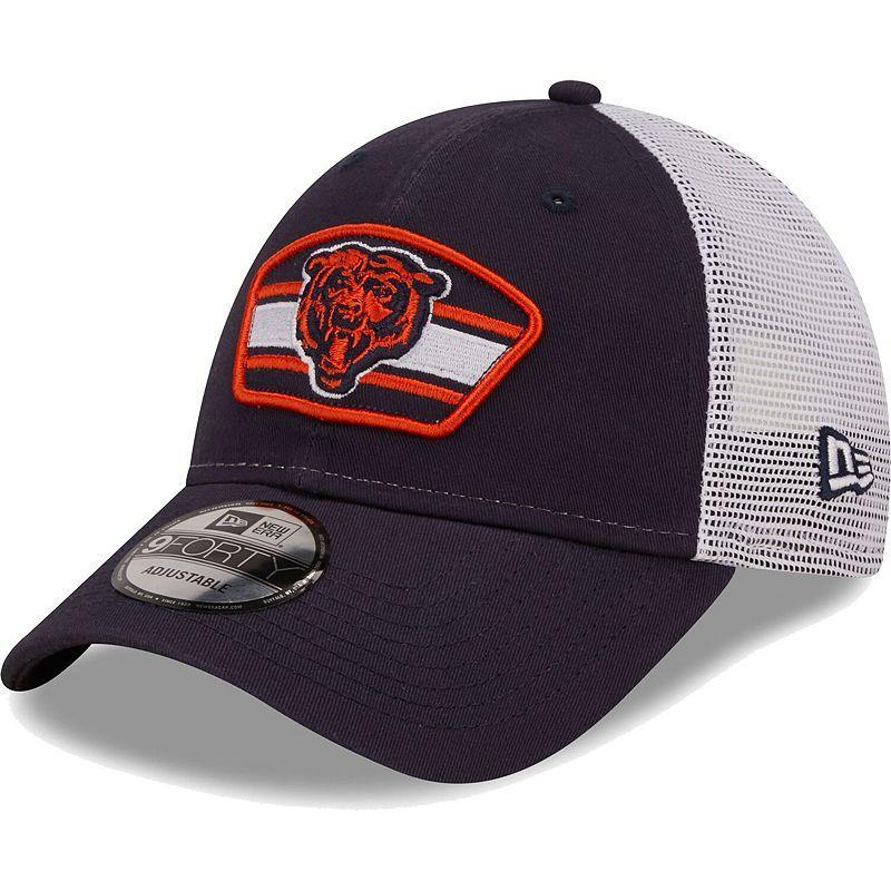 Mens New Era /White Chicago Bears Logo Patch Trucker 9FORTY Snapback Hat, Blue Product Image