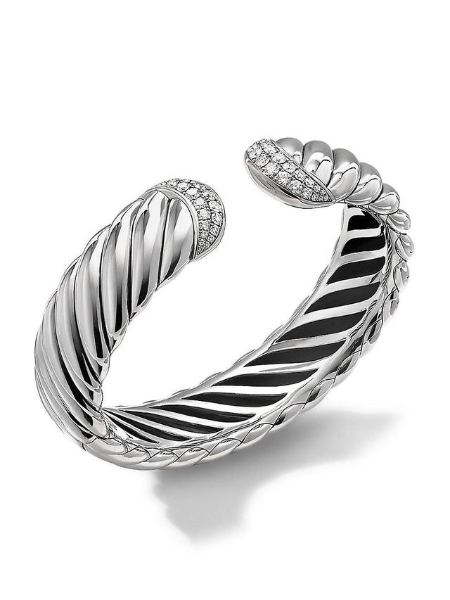 Sculpted Cable Cuff Bracelet with Diamonds in Silver, 17mm Product Image