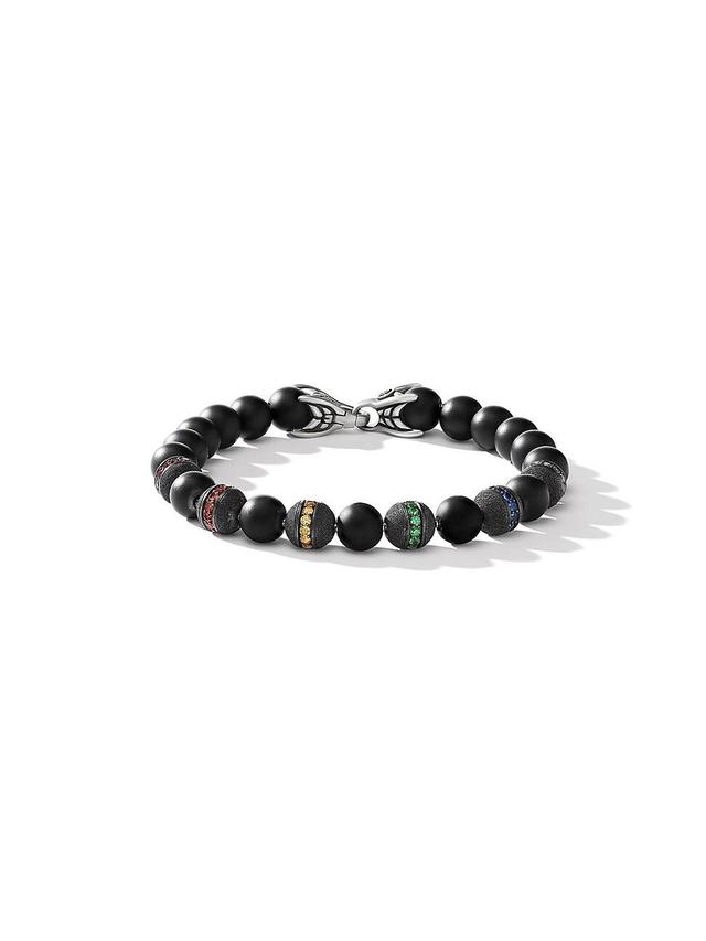 Mens Spiritual Beads Rainbow Bracelet in Sterling Silver Product Image