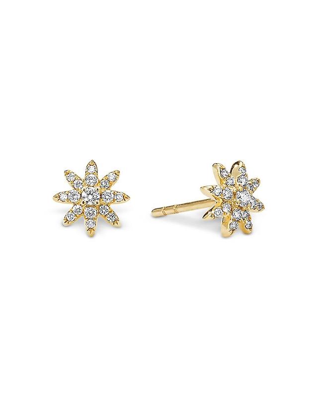 Womens Petite Starburst Stud Earrings In 18K Yellow Gold With Pav Diamonds Product Image