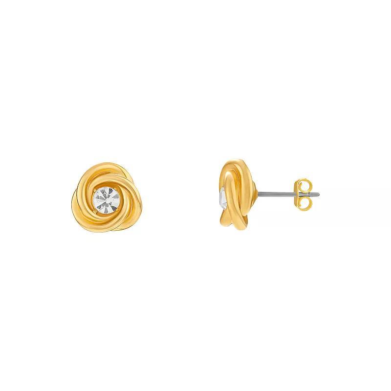 14k Gold-Plated Crystal Love Knot Stud Earrings, Womens, Yellow Product Image