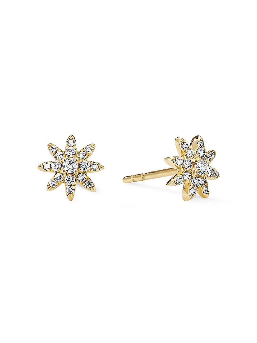 Womens Petite Starburst Stud Earrings In 18K Yellow Gold With Pav Diamonds Product Image