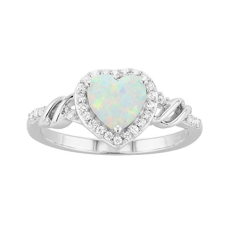 Sterling Silver Lab-Created White Opal & Lab-Created White Sapphire Heart Ring, Womens Product Image