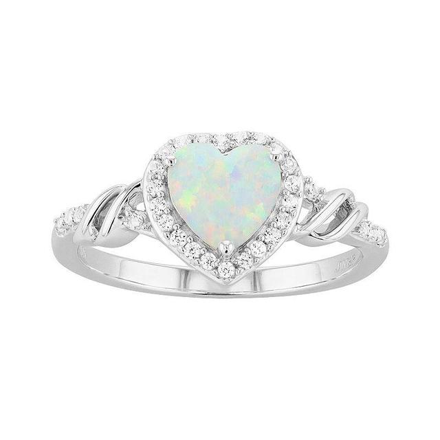 Sterling Silver Lab-Created Opal & Lab-Created White Sapphire Heart Ring- Size 8, Womens Product Image