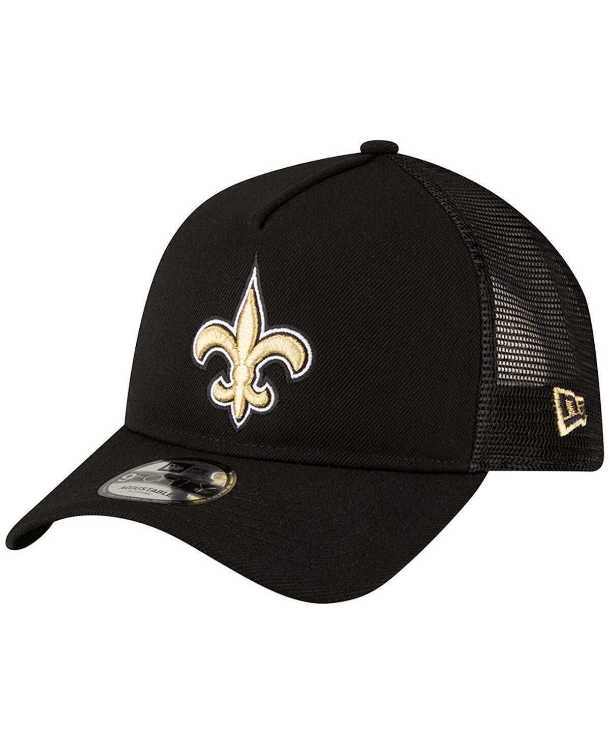 Mens New Era Black New Orleans Saints A-Frame Trucker 9FORTY Adjustable Hat Product Image