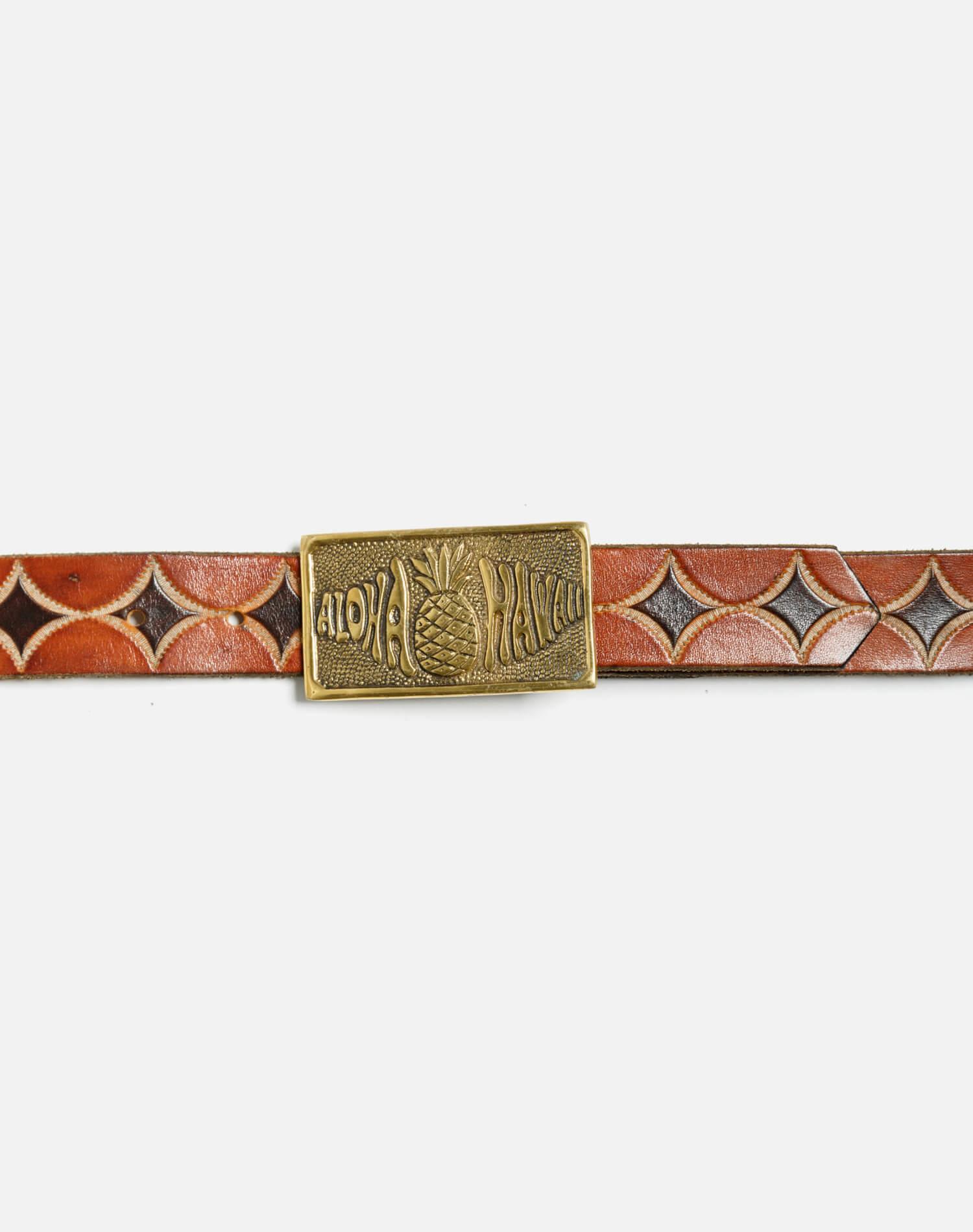 70s Aloha Brass Buckle on Embossed Belt Female Product Image