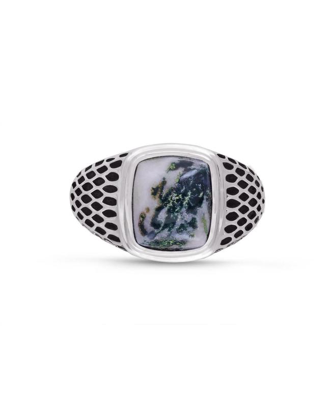 LuvMyJewelry Tree Agate Gemstone Sterling Silver Men Signet Ring in Black Rhodium Product Image