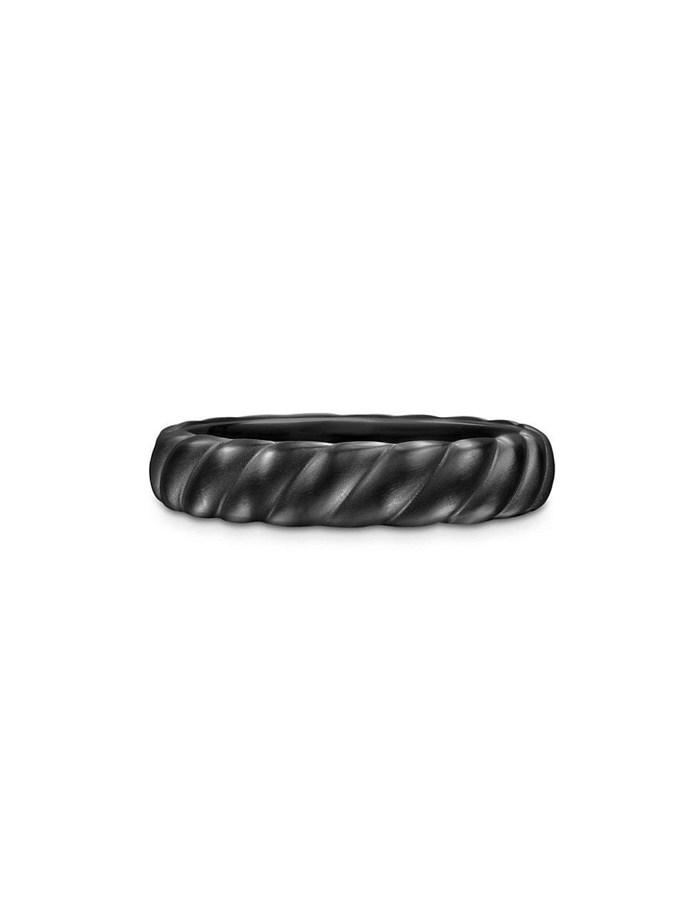 Mens Sculpted Cable Band Ring in Black Titanium, 5MM Product Image