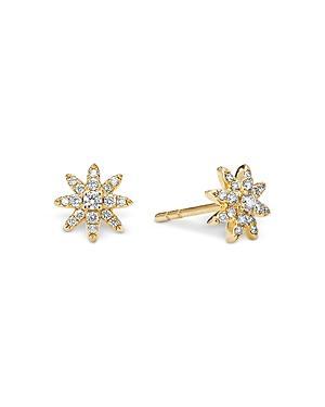 Womens Petite Starburst Stud Earrings In 18K Yellow Gold With Pav Diamonds Product Image