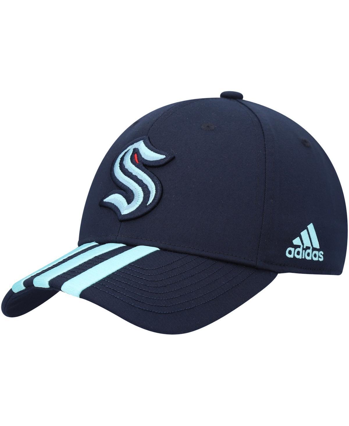 Mens adidas Navy Seattle Kraken Locker Room Primegreen Three Stripe Adjustable Hat, Krk Blue Product Image