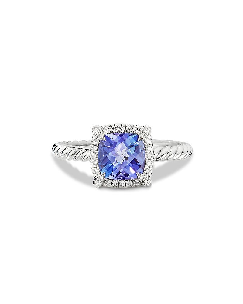 Womens Petite Chtelaine Pav Bezel Ring In 18K White Gold With Tanzanite Product Image