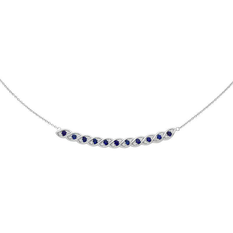 Boston Bay Diamonds Sterling Silver 1/8 Carat T.W. Diamond & Lab-Grown Blue Sapphire Twisted Bar Necklace, Womens Product Image