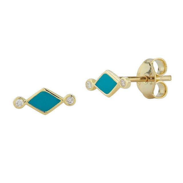 LUMINOR GOLD 14k Gold Blue Enamel Diamond Accent Geometric Stud Earrings, Womens Product Image