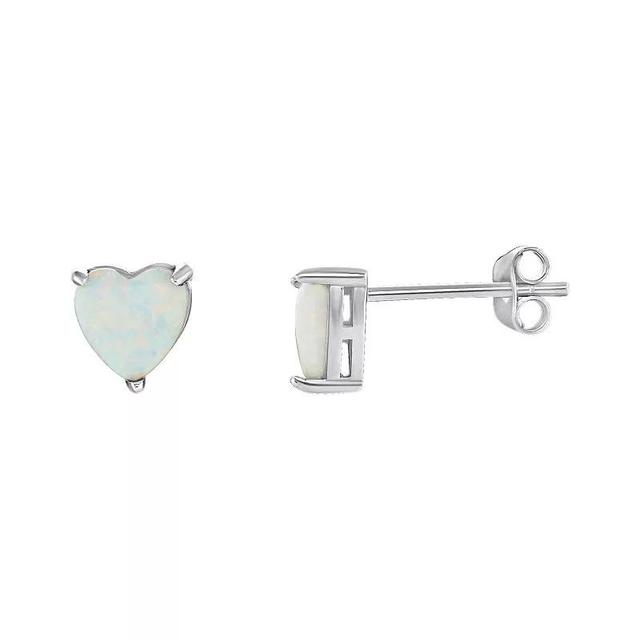 PRIMROSE Sterling Silver Opal Heart Stud Earrings, Womens, White Product Image