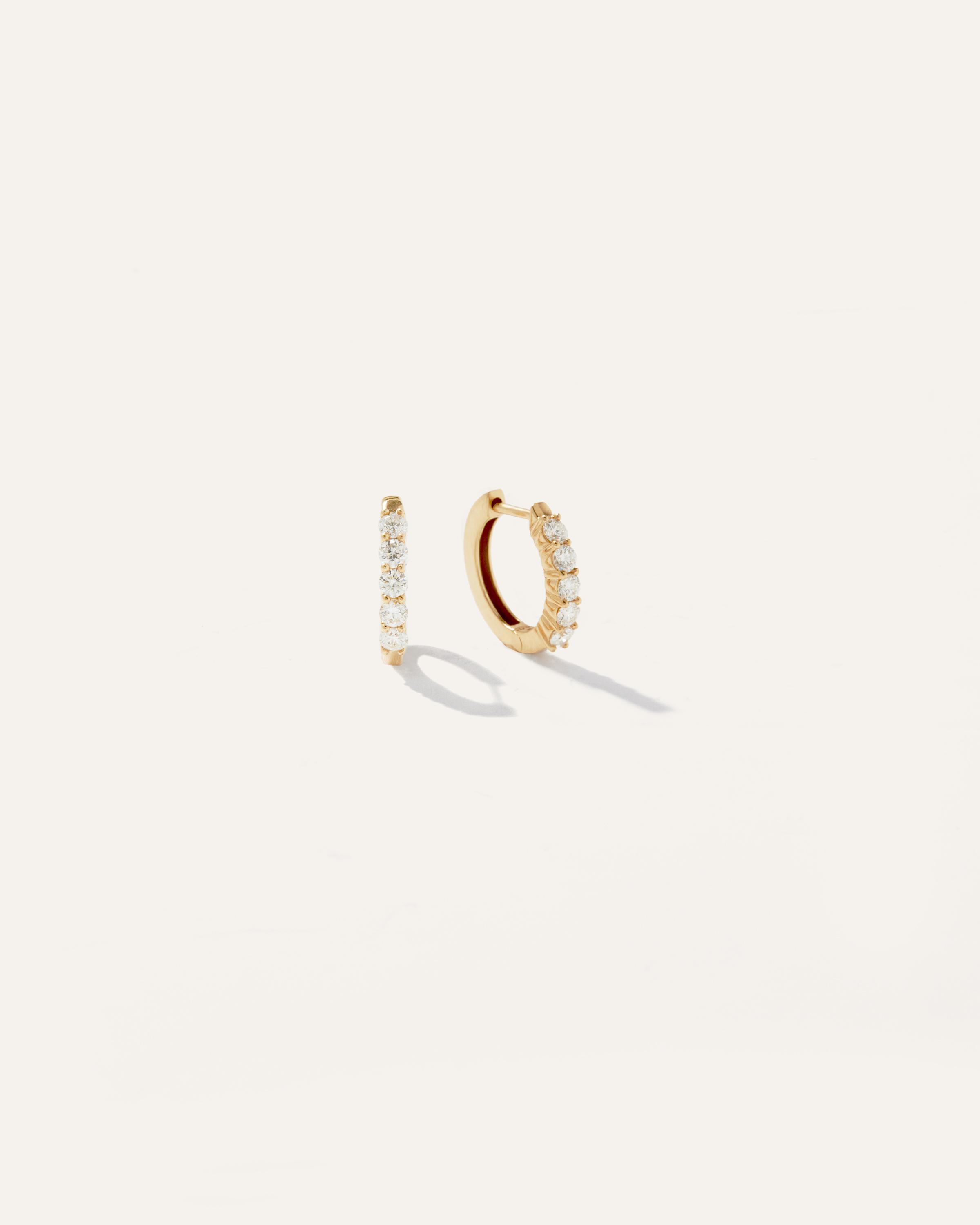 14K Gold Classic Diamond Huggie Hoops Product Image