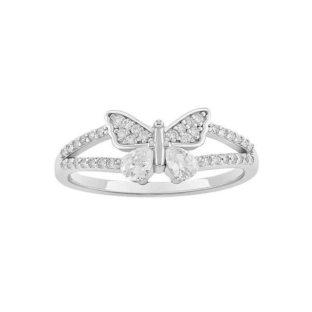 PRIMROSE Sterling Silver Cubic Zirconia Butterfly Split Band Ring, Womens Grey Product Image