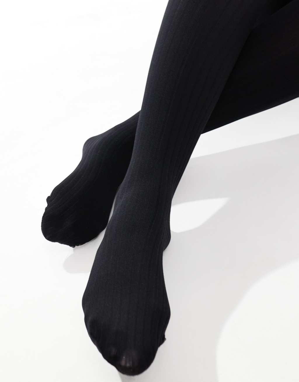 ASOS DESIGN Curve ribbed tights in black Product Image