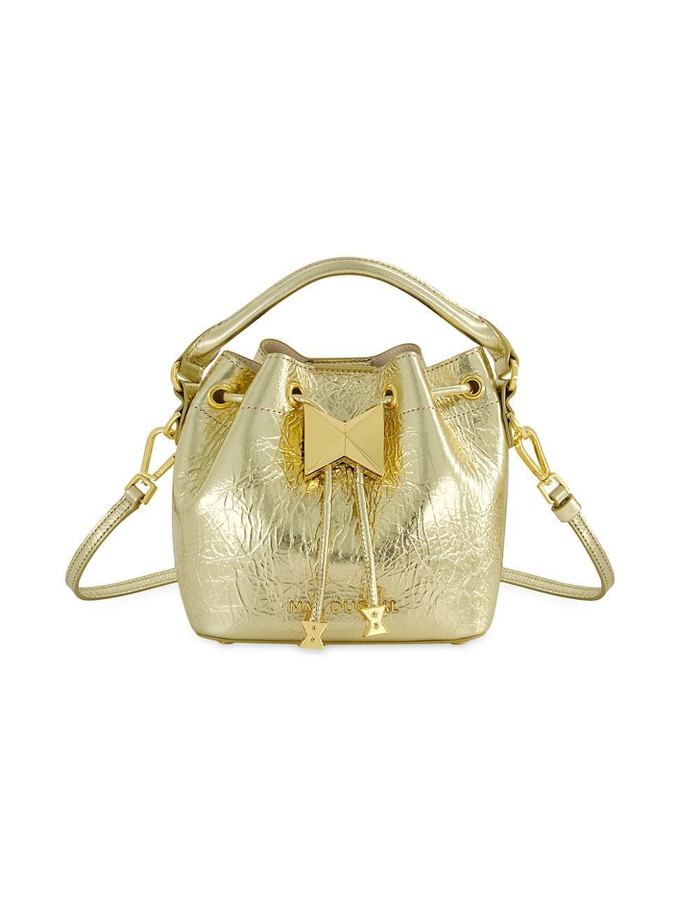 Womens Mini Crinkle Metallic Leather Bucket Bag Product Image